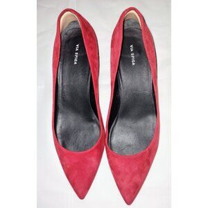 Via Spiga Suede Block Heel Pump Pointed Toe Shoe Red (Size 9.5 M / 39.5)